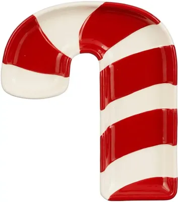 House of Seasons bord keramiek celebration zuurstok 16.5x14.5x2cm rood, wit