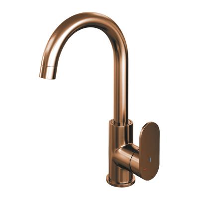 Wastafelmengkraan Brauer Copper Edition Coldstart Opbouw Hoog Gebogen Platte Hendel Geborsteld Koper PVD Wastafelmengkraan Brauer Copper Edition Coldstart Opbouw Hoog Gebogen Platte Hendel Geborsteld Koper PVD