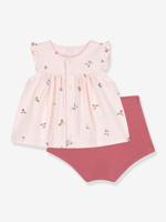2-delig set met bloemenjurk en romper voor baby PETIT BATEAU rouge - thumbnail