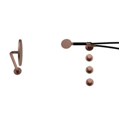 Hotbath Cobber - CB7067 - Inbouw Regendoucheset - Geborsteld Koper PVD - 2 Stopkranen - Thermostatisch - Wandarm 40 cm - Hoofddouche 200 mm - Ronde Handdouche 3 Standen - Waterbesparend