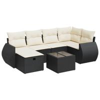 6-delige Loungeset met kussens poly rattan zwart - thumbnail