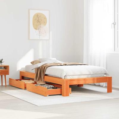 Bedframe zonder matras massief grenenhout wasbruin 75x190 cm