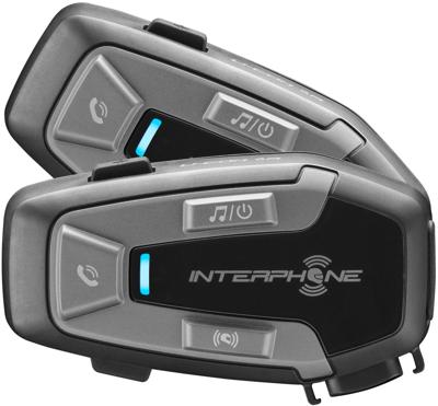 INTERPHONE UCOM6R - Dubbel - Afneembare Bluetooth 5.2 Motorfiets Intercom en Geïntegreerde Batterij 15 uur Autonomie, 2 Moto 1 Km, TFT en GPS compatibel, Waterdicht, Luidspreker 32mm, voor alle Helmen