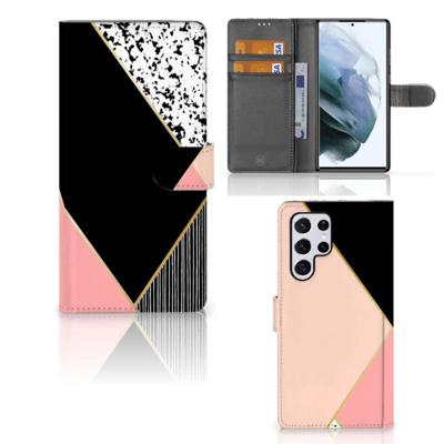 Samsung Galaxy S22 Ultra | Book Case | Zwart Roze Vormen
