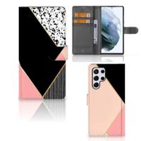 Samsung Galaxy S22 Ultra | Book Case | Zwart Roze Vormen - thumbnail