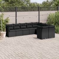 9-delige Loungeset met kussens poly rattan zwart - thumbnail