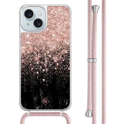 iPhone 15 hoesje met rosegoud koord - Marmer twist