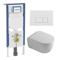 QeramiQ Dely Swirl Toiletset - 36.3x51.7cm - Geberit UP720 Duofix Sigma inbouwreservoir - 35mm zitting - glans witte bedieningsplaat - rechthoekige knoppen - wit glans SW1237202/SW706187/SW1000767/SW1026256 - thumbnail