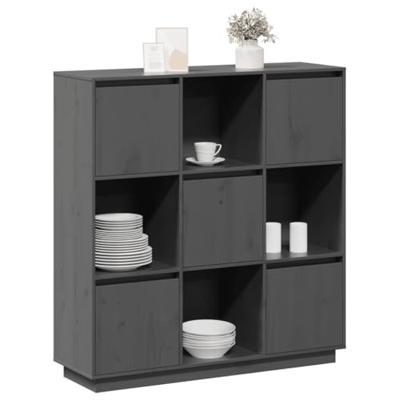 Hoge kast 110,5x35x117 cm massief grenenhout grijs
