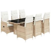 7-delige Bistroset met kussens poly rattan beige - thumbnail