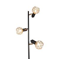 QAZQA Vloerlamp zwart met koper 3-lichts - Mesh - thumbnail