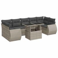 8-delige Loungeset met kussens poly rattan lichtgrijs - thumbnail