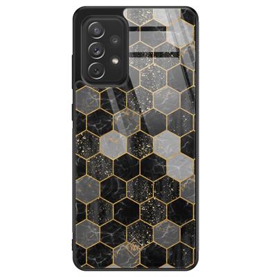 Samsung Galaxy A52 glazen hardcase - Hexagons zwart