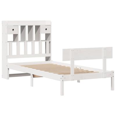 Bed met boekenkast zonder matras grenenhout wit 75x190 cm - thumbnail