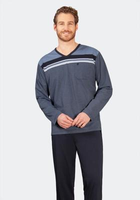 Gestreepte heren pyjama marineblauw Hajo