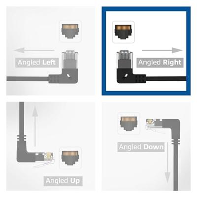 ACT Zwarte 3 meter U/UTP CAT6A LSZH slimline patchkabel met RJ45 connectoren. recht naar 90° haaks