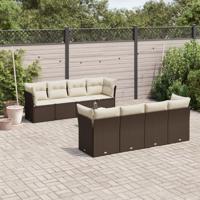 9-delige Loungeset met kussens poly rattan bruin - thumbnail