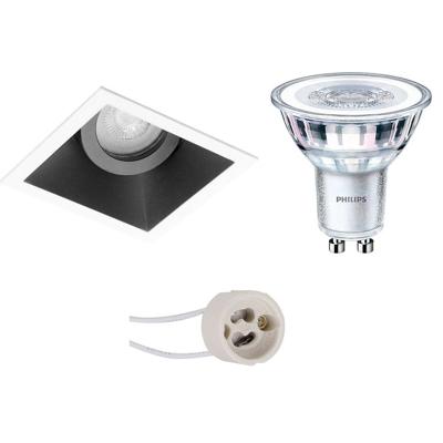 GU10 Inbouwspot Set - Mat Zwart/Wit - Inbouw Vierkant - Kantelbaar - Philips - CorePro 840 36D - Dimbaar - Pragmi Zano Pro - 3W - Natuurlijk Wit 4000K - 93mm