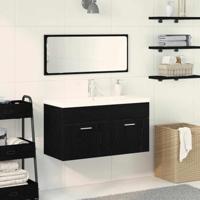 Badkamermeubelset Wandgemonteerd 3 pcs Zwart Eiken Bewerkt hout - thumbnail