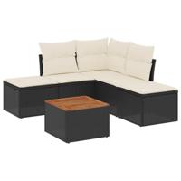 6-delige Loungeset met kussens poly rattan zwart - thumbnail