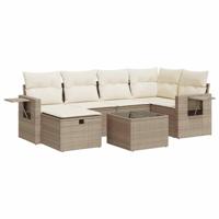 7-delige Loungeset met kussens poly rattan beige - thumbnail