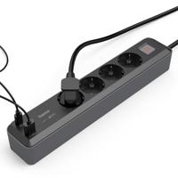 Hama Stekkerdoos 4-voudig USB-C/A 65W PD Schakelaar 1,4 M Zwart/grijs - thumbnail