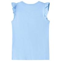 Kindershirt met ruches aan de mouwen glitterprint 140 lichtblauw - thumbnail