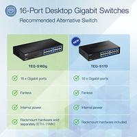 TRENDnet TEG-S16DG 16-Port Onbeheerde Gigabit GREENnet desktop metalen switch, ventilatorloos, 16x RJ-45 poorten, 32 Gbps doorvoersnelheid - thumbnail