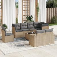 8-delige Loungeset met kussens poly rattan beige - thumbnail