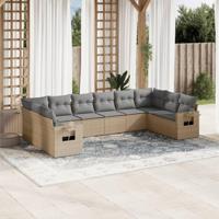 10-delige Loungeset met kussens poly rattan beige - thumbnail