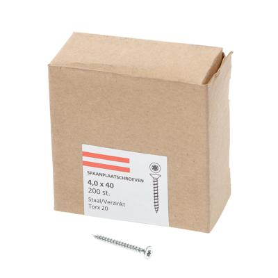 Hoenderdaal Spaanplaatschroef Verzinkt Platkop voldraad Torx TX20 4.0X40 | 200 stuks - 0206.01.25601