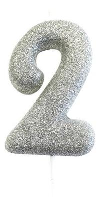 Nummerkaars '3' Glitter Zilver