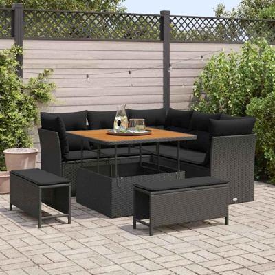 Tuinbankenset 8 pcs Zwart poly rattan