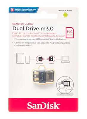 Sandisk Ultra Dual m3.0 USB flash drive 64 GB USB Type-A / Micro-USB 3.2 Gen 1 (3.1 Gen 1) Zwart, Zilver, Transparant Sandisk Ultra Dual m3.0 USB flash drive 64 GB USB Type-A / Micro-USB 3.2 Gen 1 (3.1 Gen 1) Zwart, Zilver, Transparant