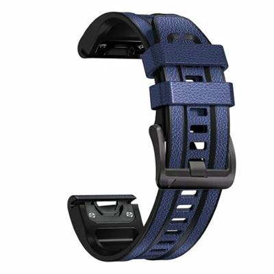 By Qubix - leer + siliconen bandje - Blauw - Compatible met Garmin Tactix 8-51mm - Compatible Garmin bandje