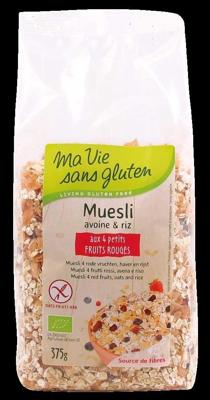 Ma Vie Sans Muesli haver/rijst 4 rode vruchten glutenvrij bio 375 Gram
