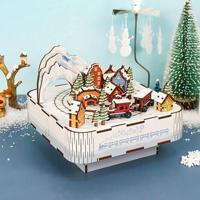 Tone-Cheer muziekdoosje Sneeuw Trein DIY Modelbouw Knutselen - thumbnail