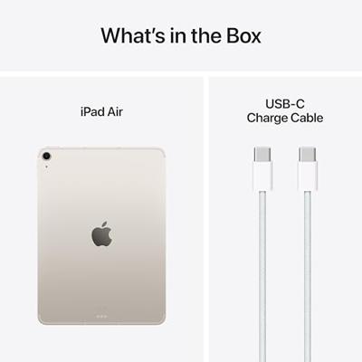 Apple iPad Air 11‑inch met M3‑chip: Liquid Retina-display, 128 GB, 12‑MP camera aan de voor -en achterkant, wifi 6E + 5G mobiel internet, gemaakt voor Apple Intelligence, Touch ID – Sterrenlicht