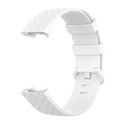 Fitbit Charge 3 & 4 siliconen diamant pattern bandje - Maat: Large - Wit