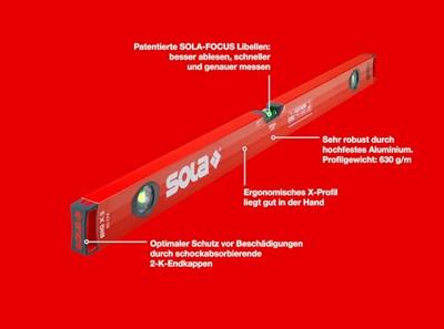 Sola Alu-Waterpas X-profiel BIGX80, 80cm 2 libellen 0,50mm/m rood - 01371101 - 01371101 - thumbnail