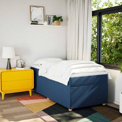 Boxspring met matras stof blauw 90x190 cm - thumbnail