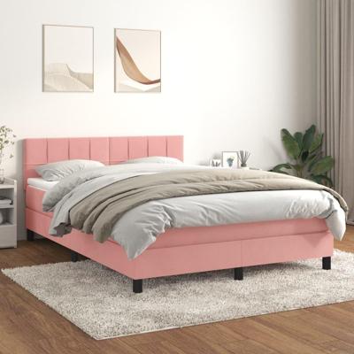Boxspring met matras fluweel roze 140x190 cm