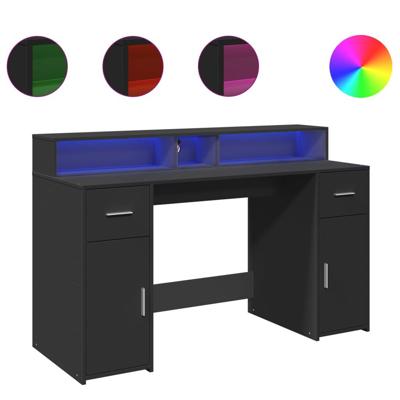 Bureau met LED-verlichting 140x55x91 cm bewerkt hout zwart