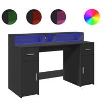 Bureau met LED-verlichting 140x55x91 cm bewerkt hout zwart - thumbnail