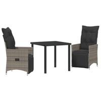 3-delige Tuin Eettafel Set met Kussens - Grijs Poly Rattan - thumbnail
