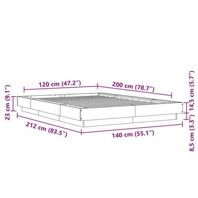 Bedframe bewerkt hout gerookt eikenkleurig 135x190 cm