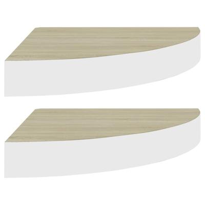 Hoekwandschappen 2 st 25x25x3,8 cm MDF eikenkleurig en wit Hoekwandschappen 2 st 25x25x3,8 cm MDF eikenkleurig en wit