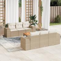 7-delige Loungeset met kussens poly rattan beige - thumbnail