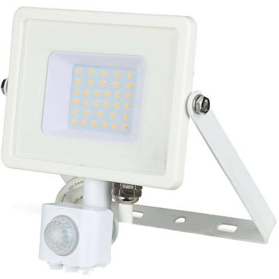 LED Bouwlamp 30 Watt met Sensor - LED Schijnwerper - Viron Dana - Helder/Koud Wit 6400K - Mat Wit - Aluminium - SAMSUNG LEDs