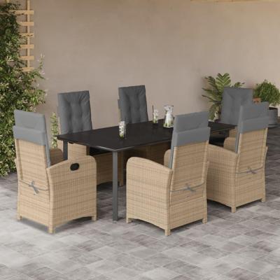 7-delige Tuinset met kussens poly rattan gemengd beige